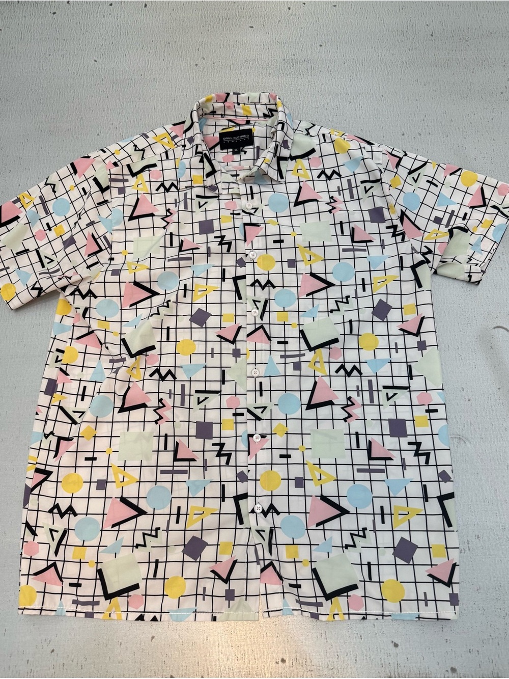Casual Short-Sleeve Geometric Print Button-Down Shirt - Pastel Multi